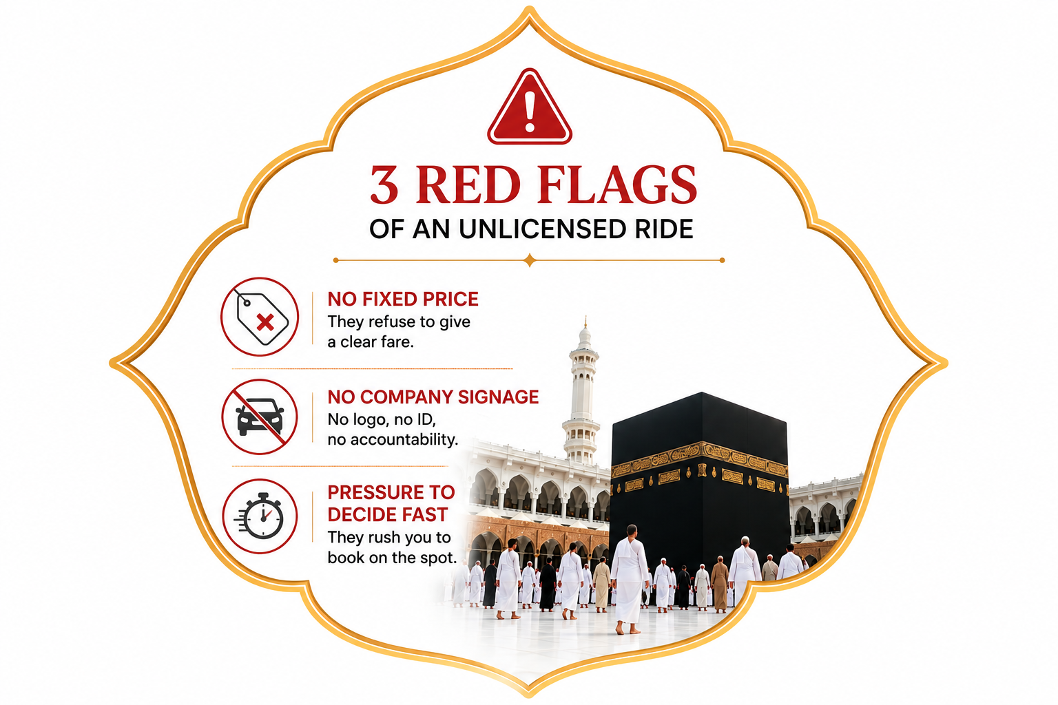 Warning signs of an unlicensed Umrah transport driver