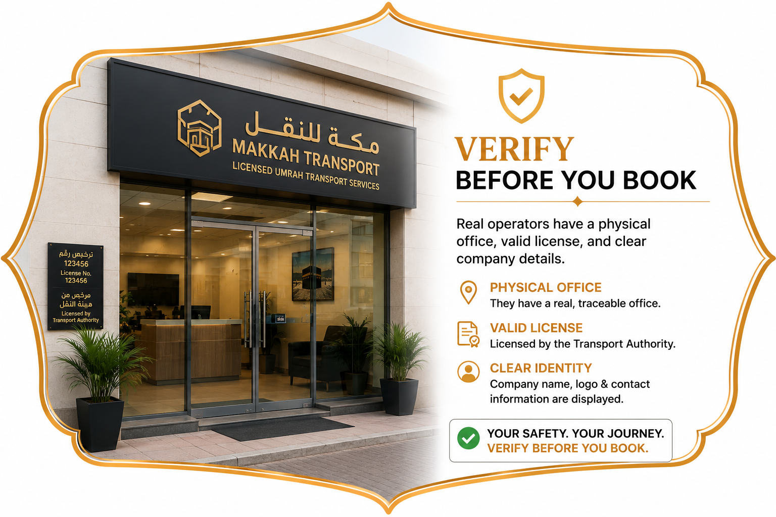 How to verify a licensed operator's business address in Umrah transport